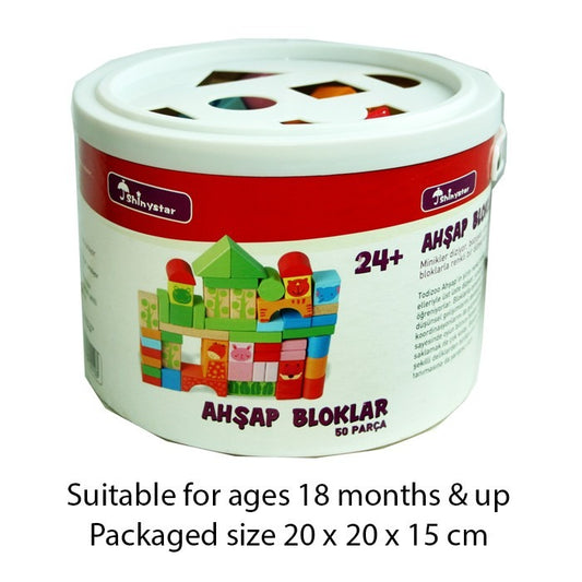 (B) Wood Shape Sorter Bucket (50 Piece)