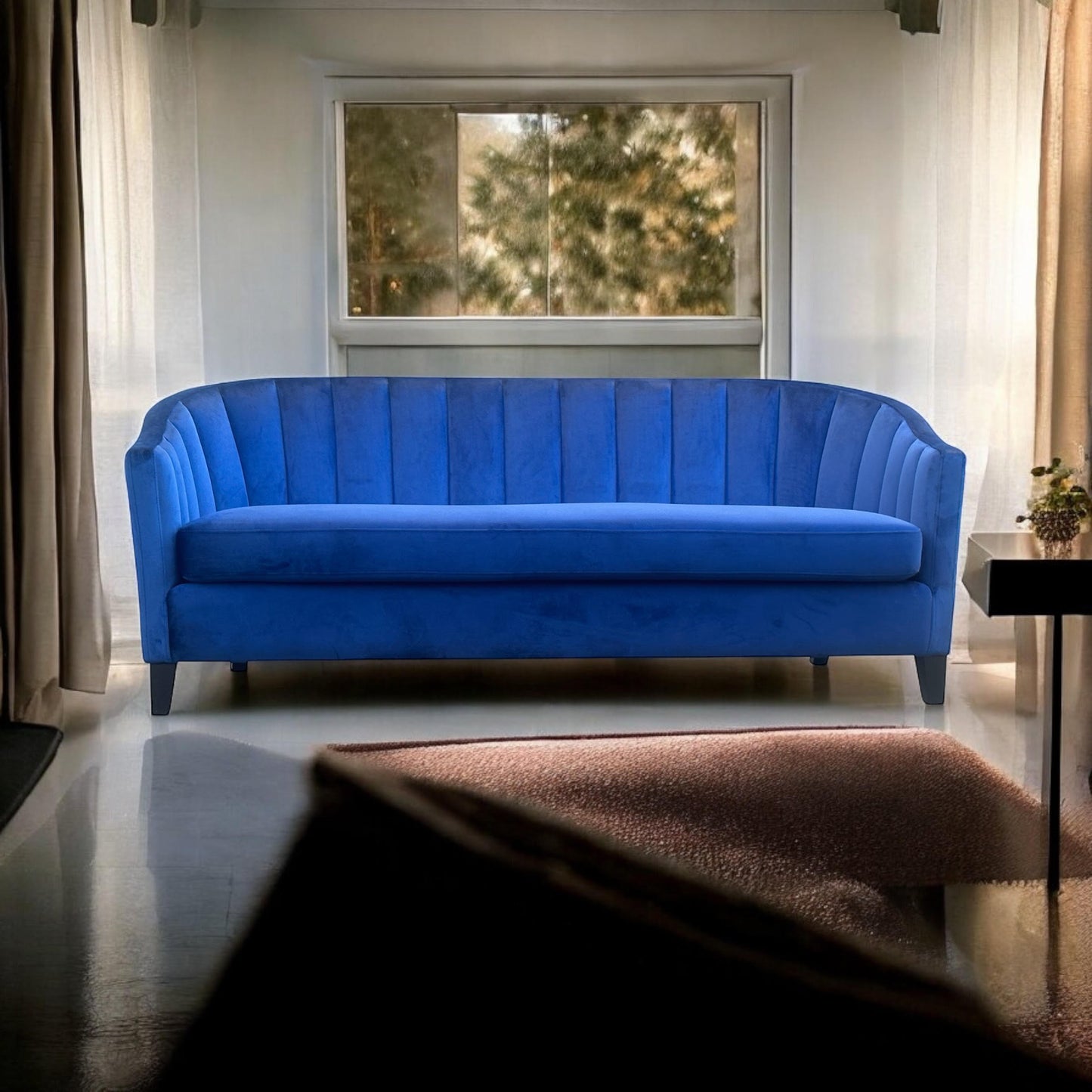 AcaciaHome Durable & Stylish Blue/Pink/Leopard Print Velvet Tub Couch 3-Seater Sofa | Contemporary Drop Arm Design | Comfortable Living Room Seating | Perfect for Home & Office (Blue Velvet)