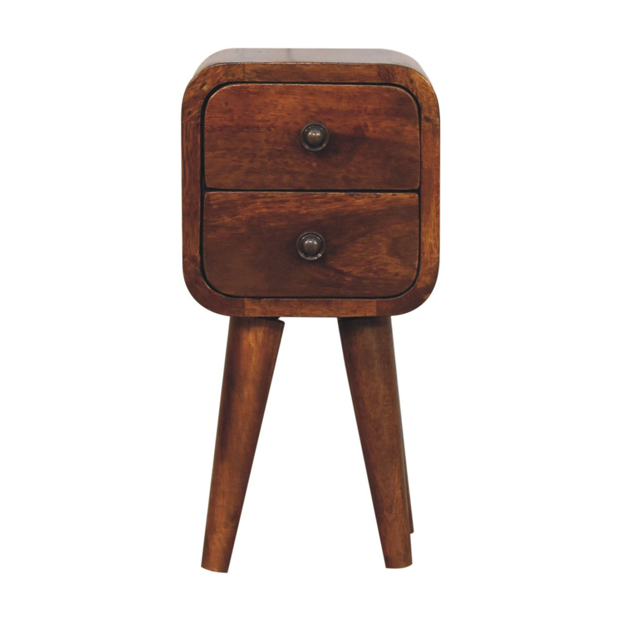 Artisan Furniture Solid Wood Extra Mini Curved Chestnut Bedside, Dark Brown, 2 Drawers