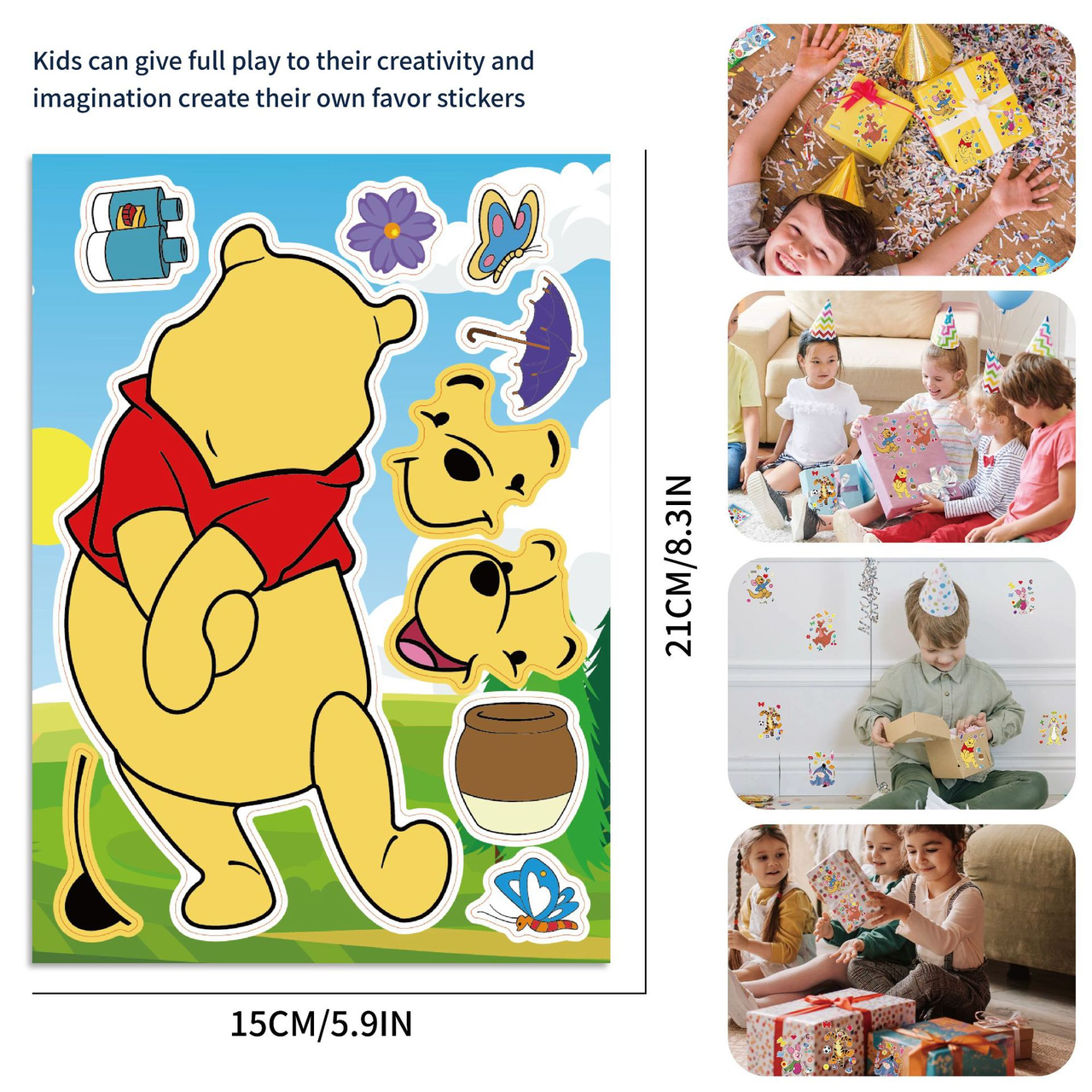 8/16Sheets Disney Pooh Bear Piglet Tigger Puzzle Sticker DIY Phone Laptop Luggage Skateboard Graffiti Decals Fun for Kid Gift