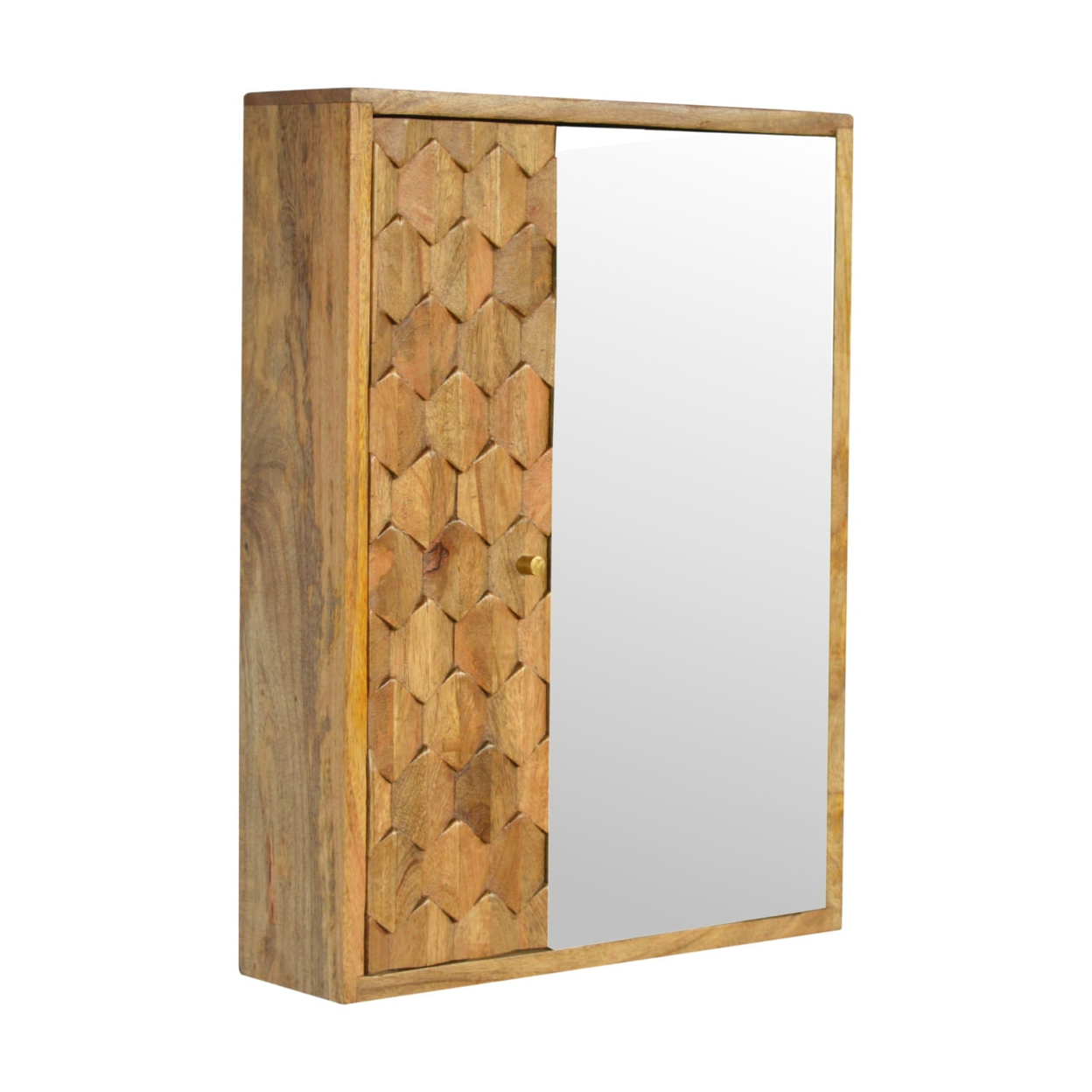 Artisan Furniture Solid Wood Pineapple Carved Mirror Cabinet, 2 Doors, Brown