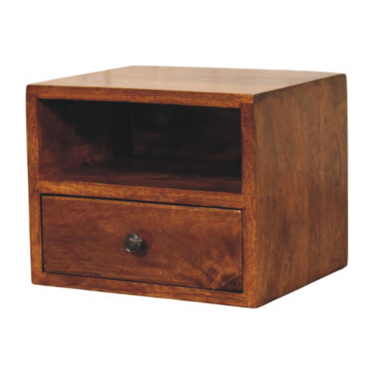 Artisan Furniture Solid Wood Solis 1-Drawer Chestnut Wall Mounted Nightstand, 1 Shelf, Brown