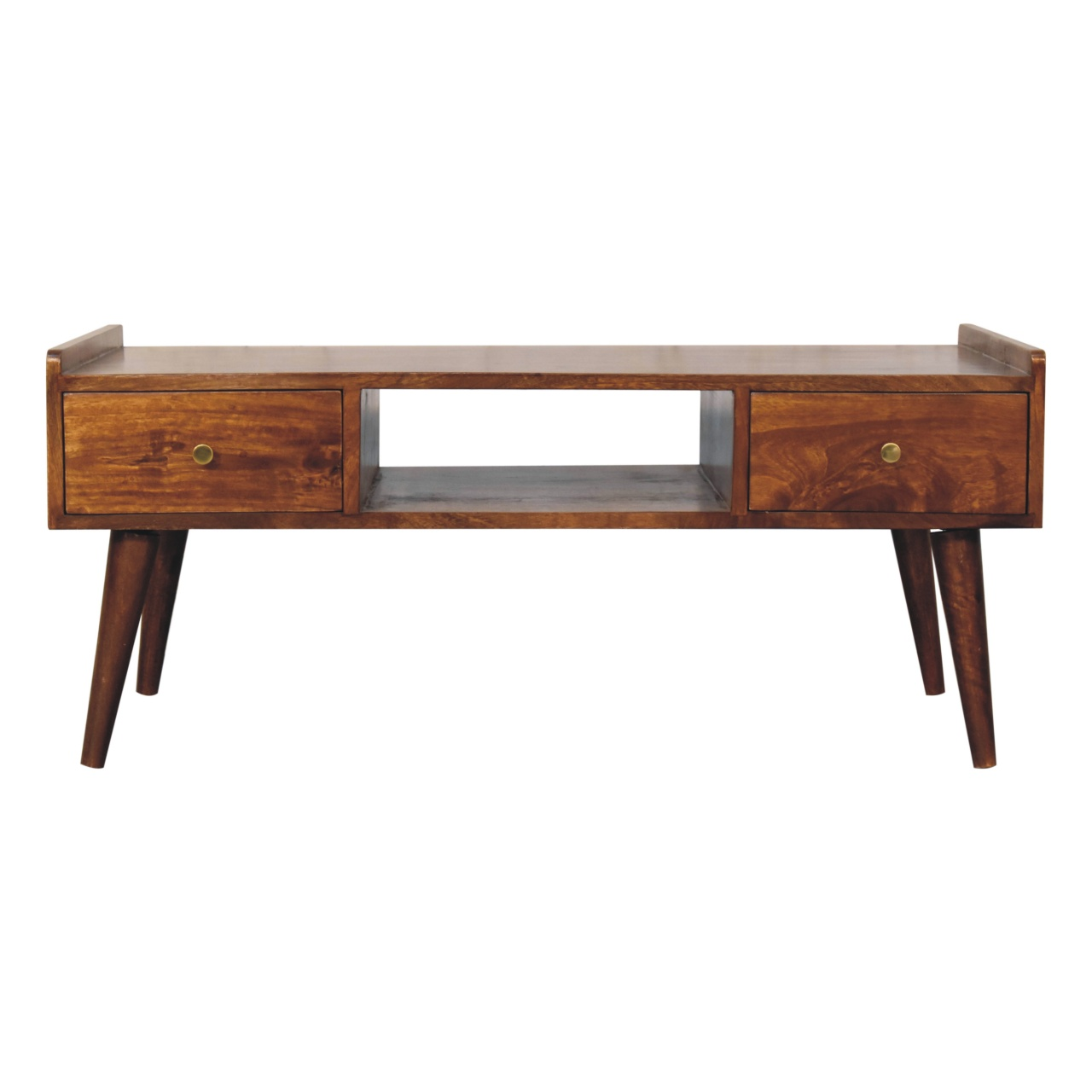 Artisan Furniture Solid Wood Elevated Chestnut Media Unit, 4 Drawers, 1 Open Slot, Dark Brown