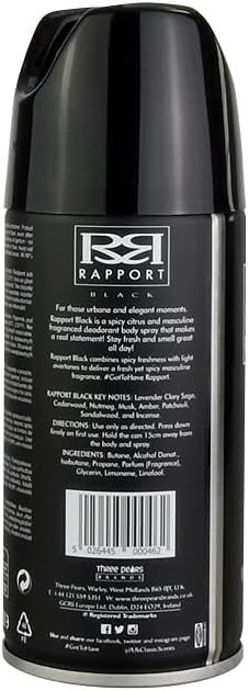 Rapport Black Deodorant Body Spray 150ml – Long-Lasting Fresh & Bold Fragrance