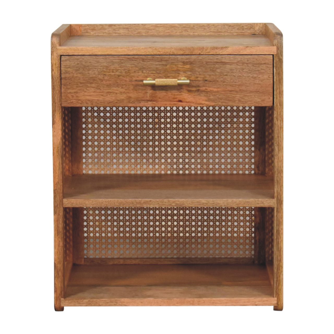 Artisan Furniture Solid Wood Larissa T-Bar Open Bedside, 1 Drawer & 2 Shelves, Beige
