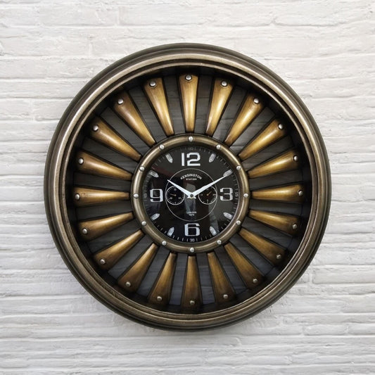 AcaciaHome Unique & Stylish 64cm Large Aeroplane Engine Clock – Retro Vintage Metal Wall & Desk Timepiece with Black Finish, Quartz Movement, Aviation-Themed Decor for Living Room & Office