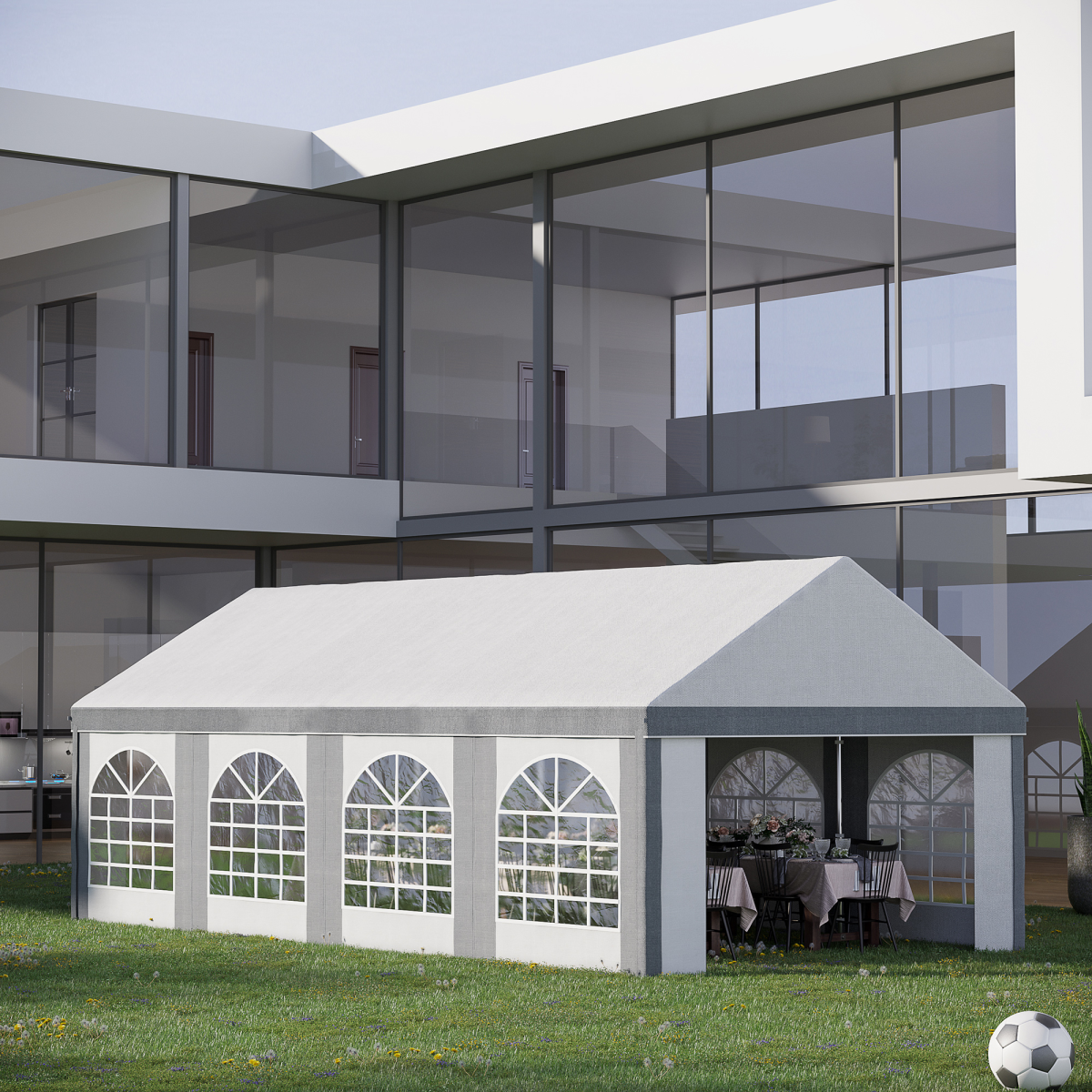 8 x 4m Party Tent, Marquee Gazebo with Sides, Eight Windows and Double Doors