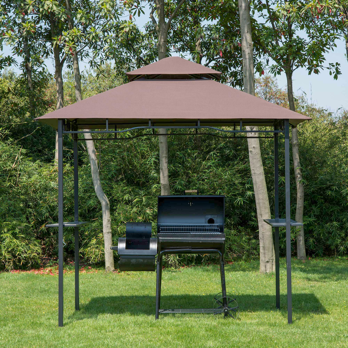 Outsunny 8ft Double-Tier Gazebo Grill Canopy Tent Shelter-Coffee