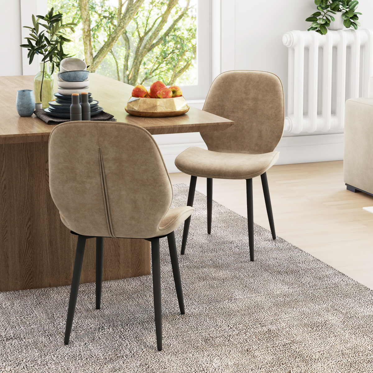 HOMCOM Dining Chairs Set of 2, Upholstered Kitchen Chairs with Metal Legs, Brown