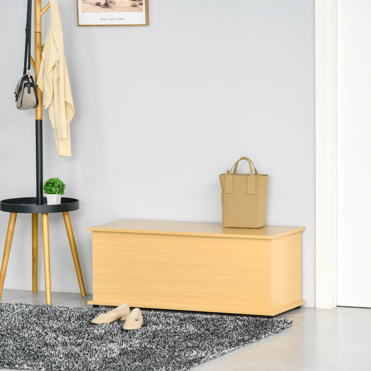Storage Box Chest  Lid Spacious Collect Cabinet Chipboard -Burlywood
