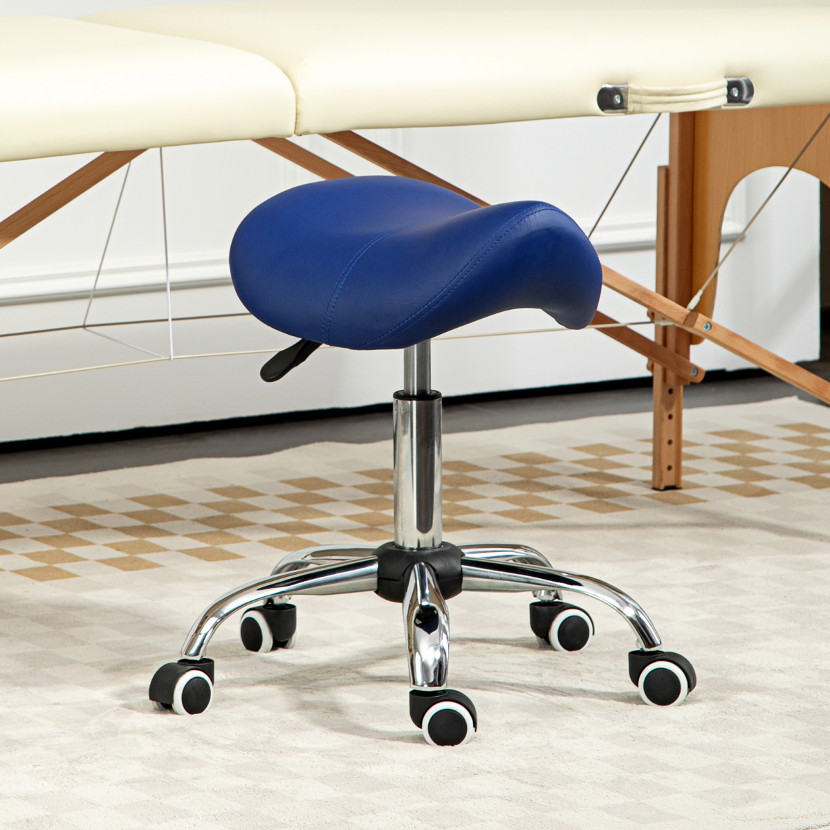 HOMCOM PU Leather Saddle Stool w/ Moulded Padded Seat Adjustable Height Blue