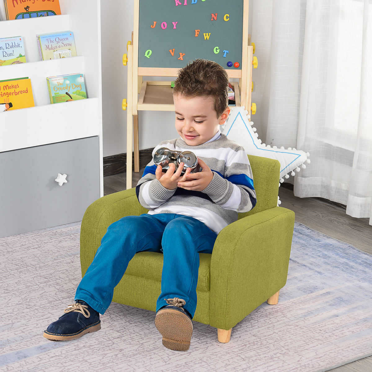 HOMCOM Child Armchair Wood Frame with Padding Seat Low-Rise Bedroom