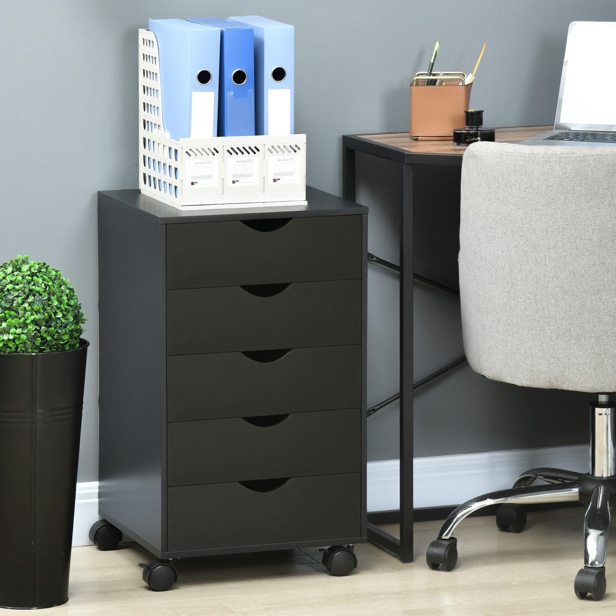 HOMCOM Mobile Vertical Filing Cabinet with 5 Drawers for Home Office, Black