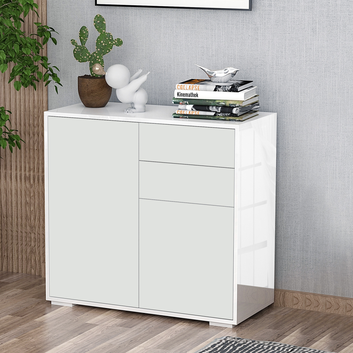 Side Cabinet with 2 Door Cabinet and 2 Drawer for Home Office White