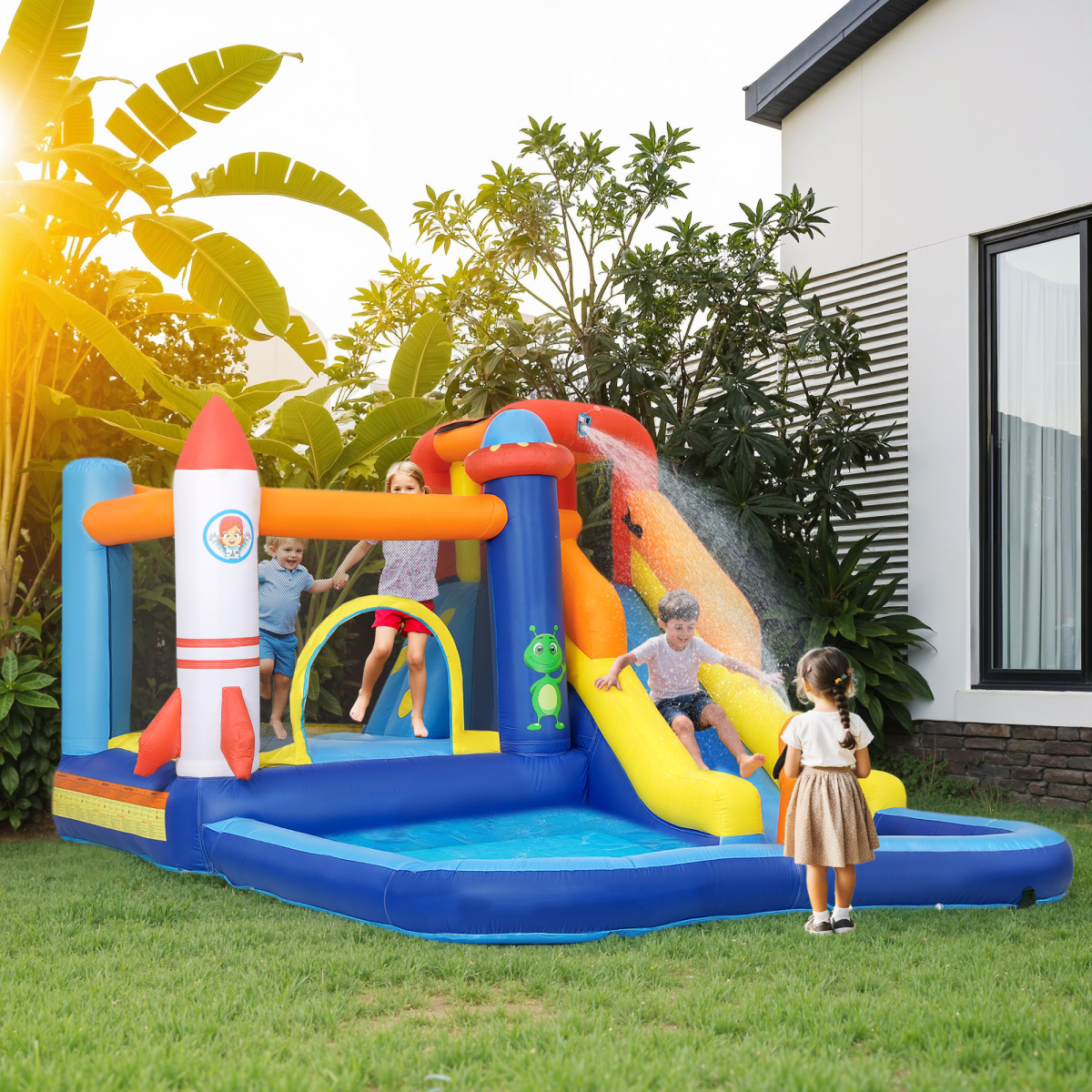 AIYAPLAY 5 in 1 Bouncy Castle for Children with 550W Blower, Water Slide