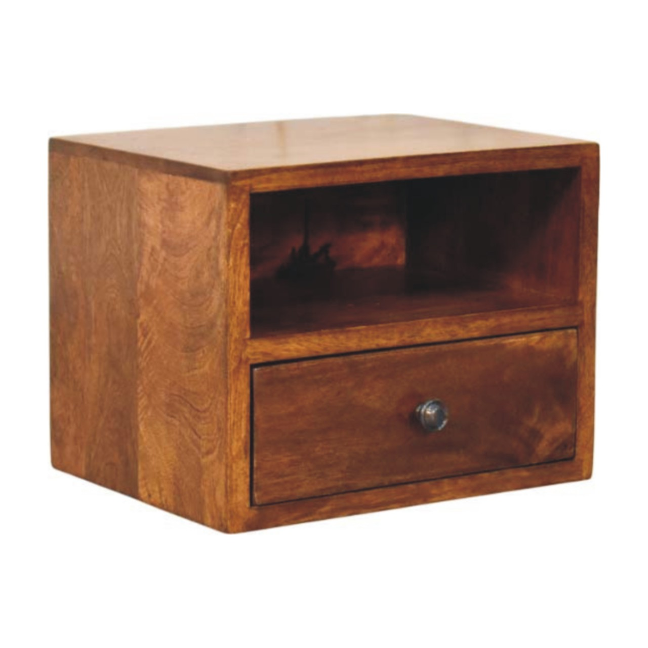 Artisan Furniture Solid Wood Solis 1-Drawer Chestnut Wall Mounted Nightstand, 1 Shelf, Brown