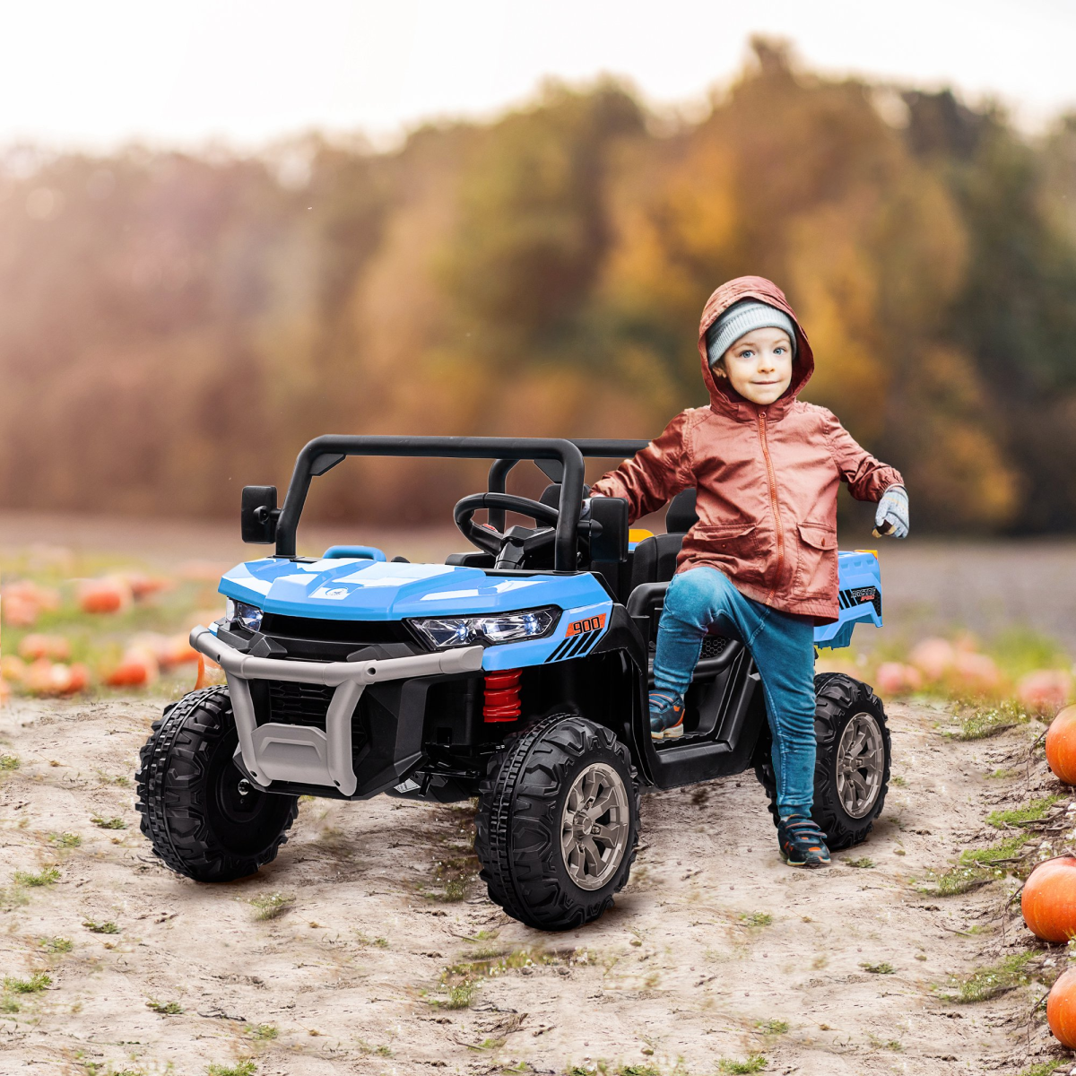 HOMCOM 12V Two-Seater Kids Electric Ride-On Car w/ Electric Bucket - Blue