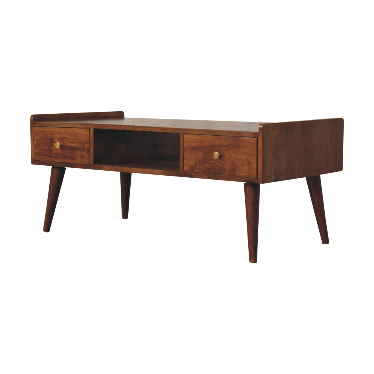Artisan Furniture Solid Wood Elevated Chestnut Media Unit, 4 Drawers, 1 Open Slot, Dark Brown