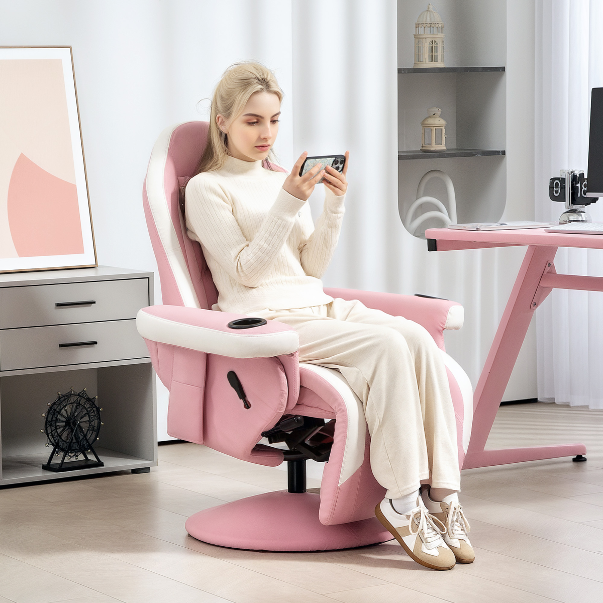 HOMCOM Manual Recliner Armchair PU Sofa Chair w/ Footrest & 135° Reclining