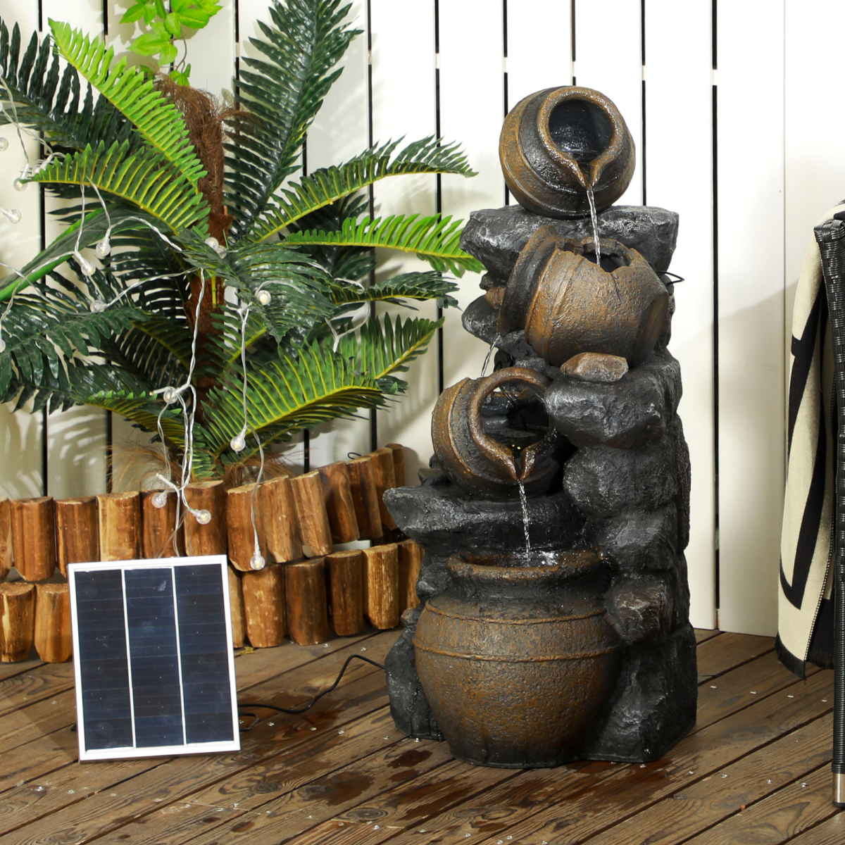 Outsunny Solar Water Feature with LED Lights and Pump 4 Tier Water Fountain