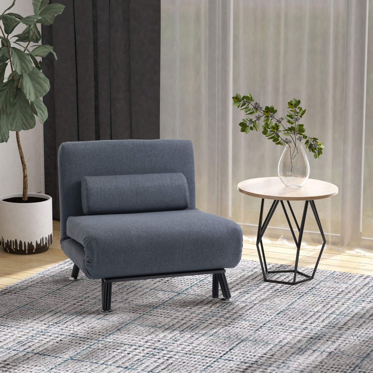 Faux Suede 5-Position Futon Single Sofa Bed Black