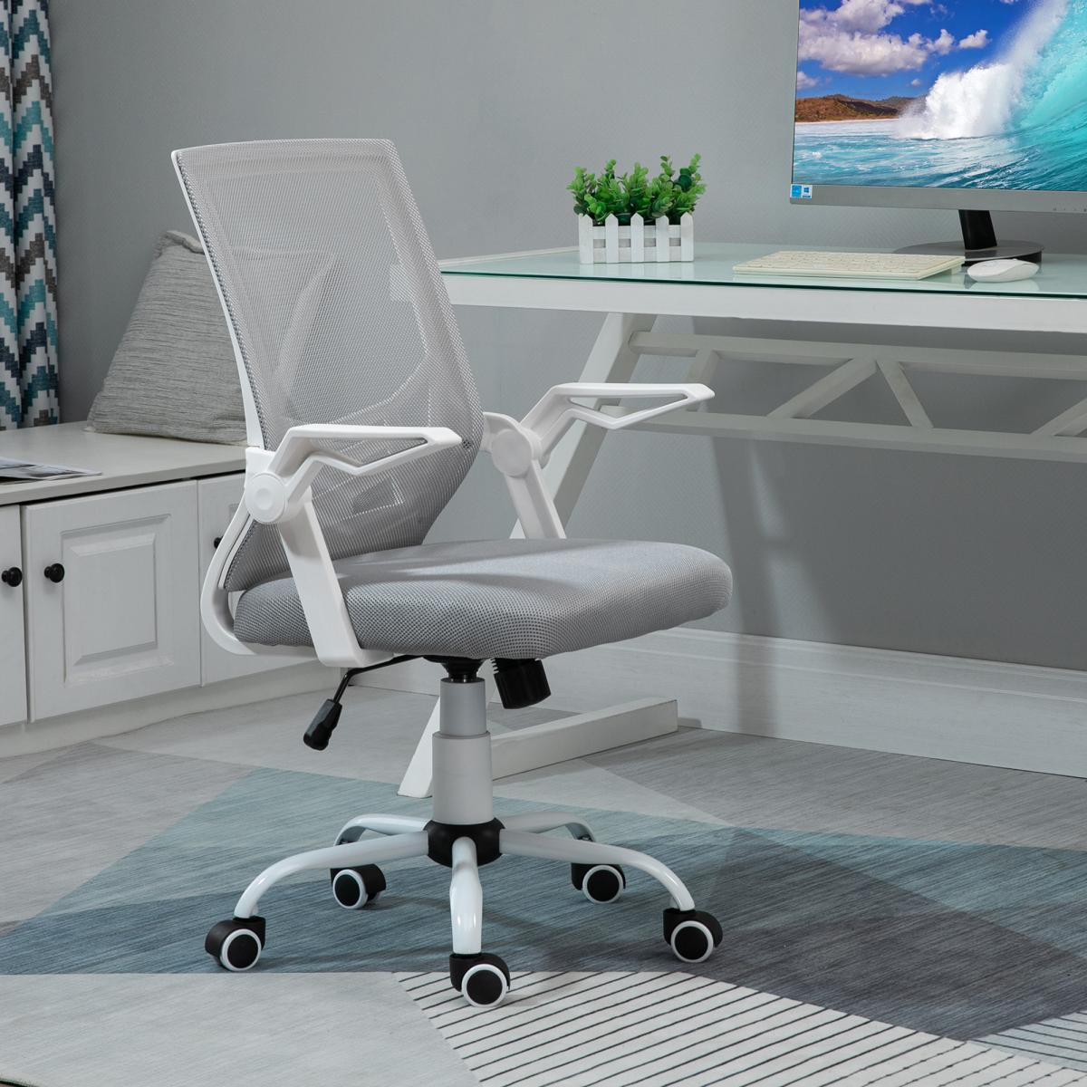 Mesh Swivel Office Chair Task Computer Chair w/ Lumbar Support, Grey Vinsetto