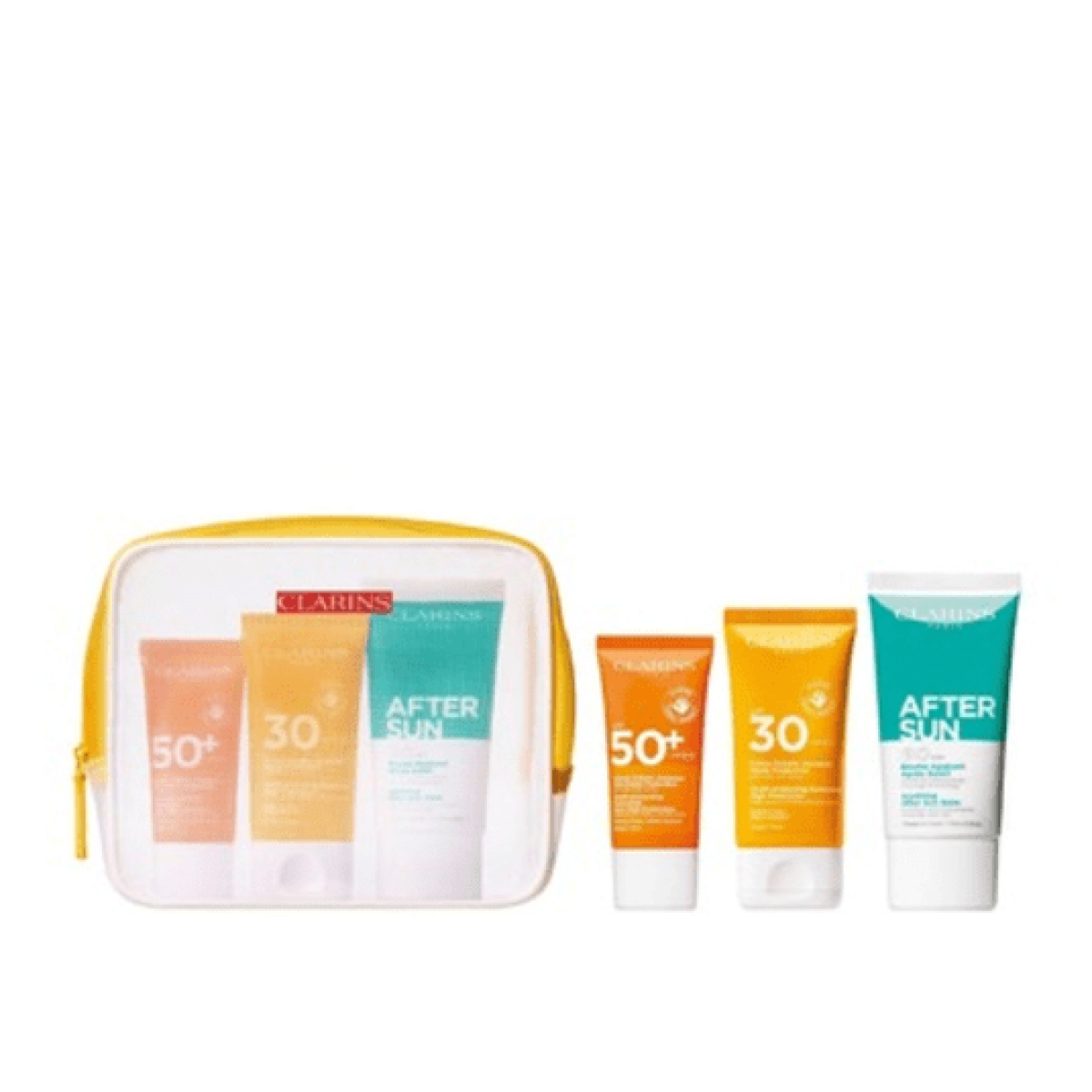 Clarins Suncare Travel Set: SPF50 Face Cream 30ml, SPF30 Body 75ml, After Sun 75ml
