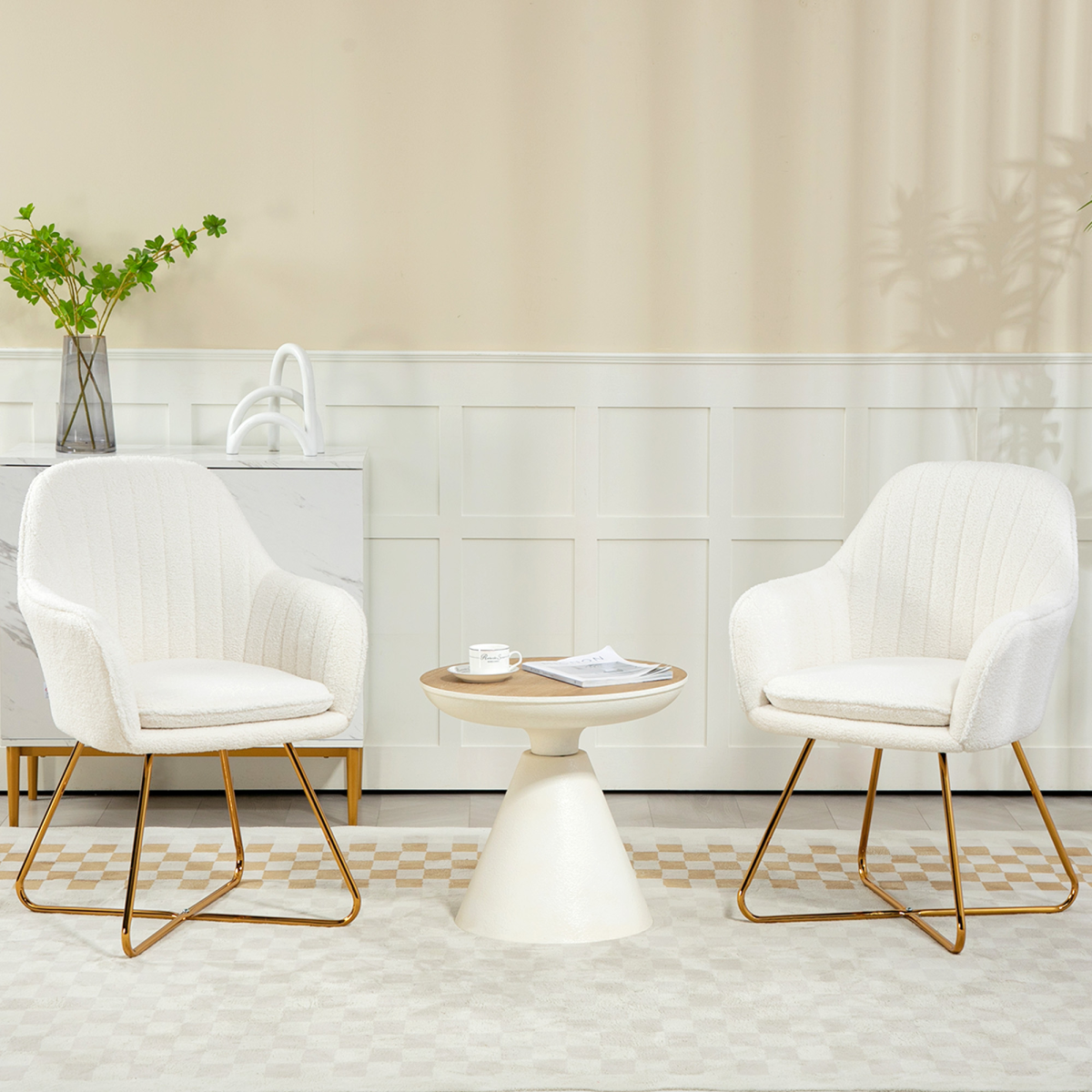 HOMCOM Accent Chair Set of 2, Cashmere Armchair with Steel Legs, Cream White