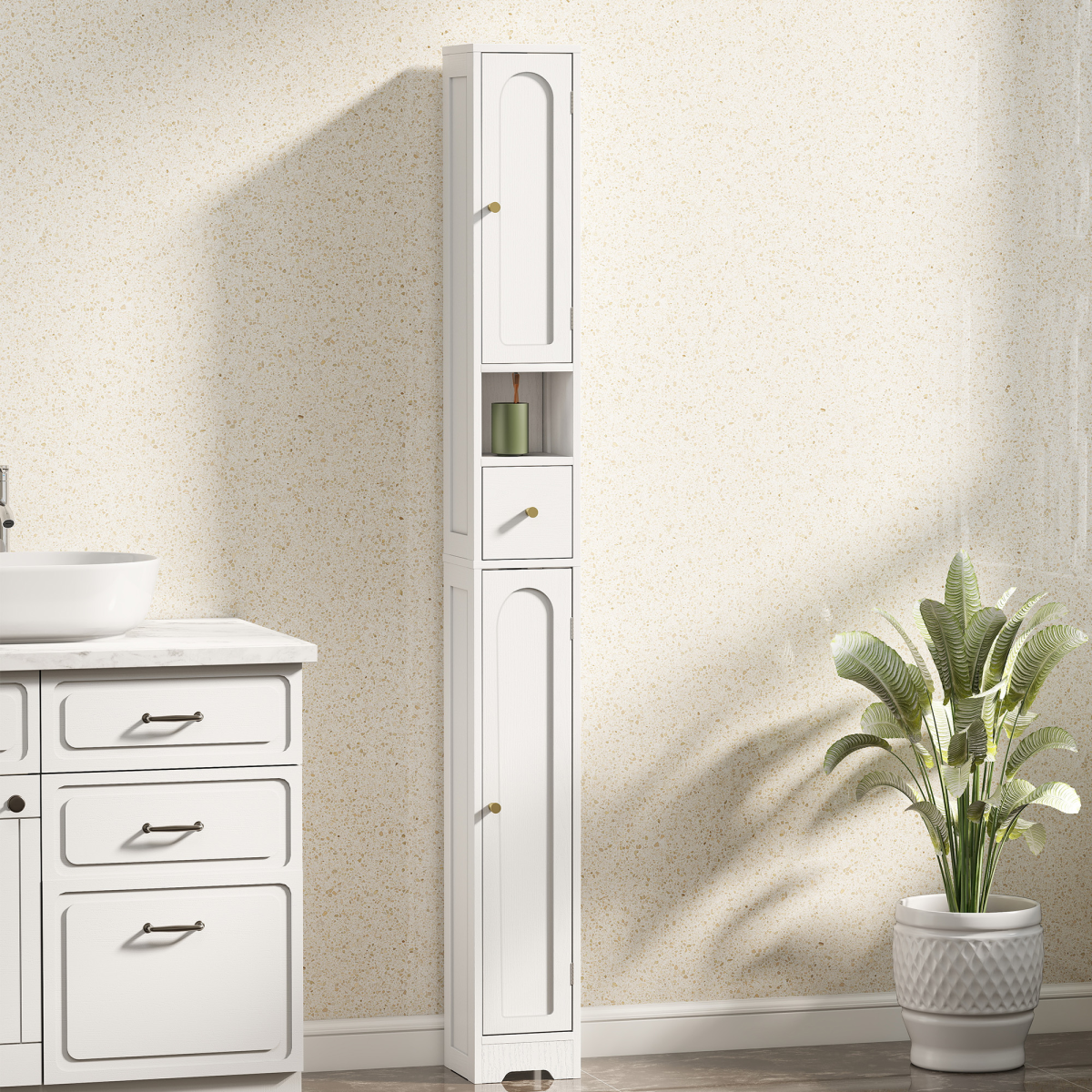 HOMCOM 20cm Slim Bathroom Storage Cabinet with Adjustable Shelves White