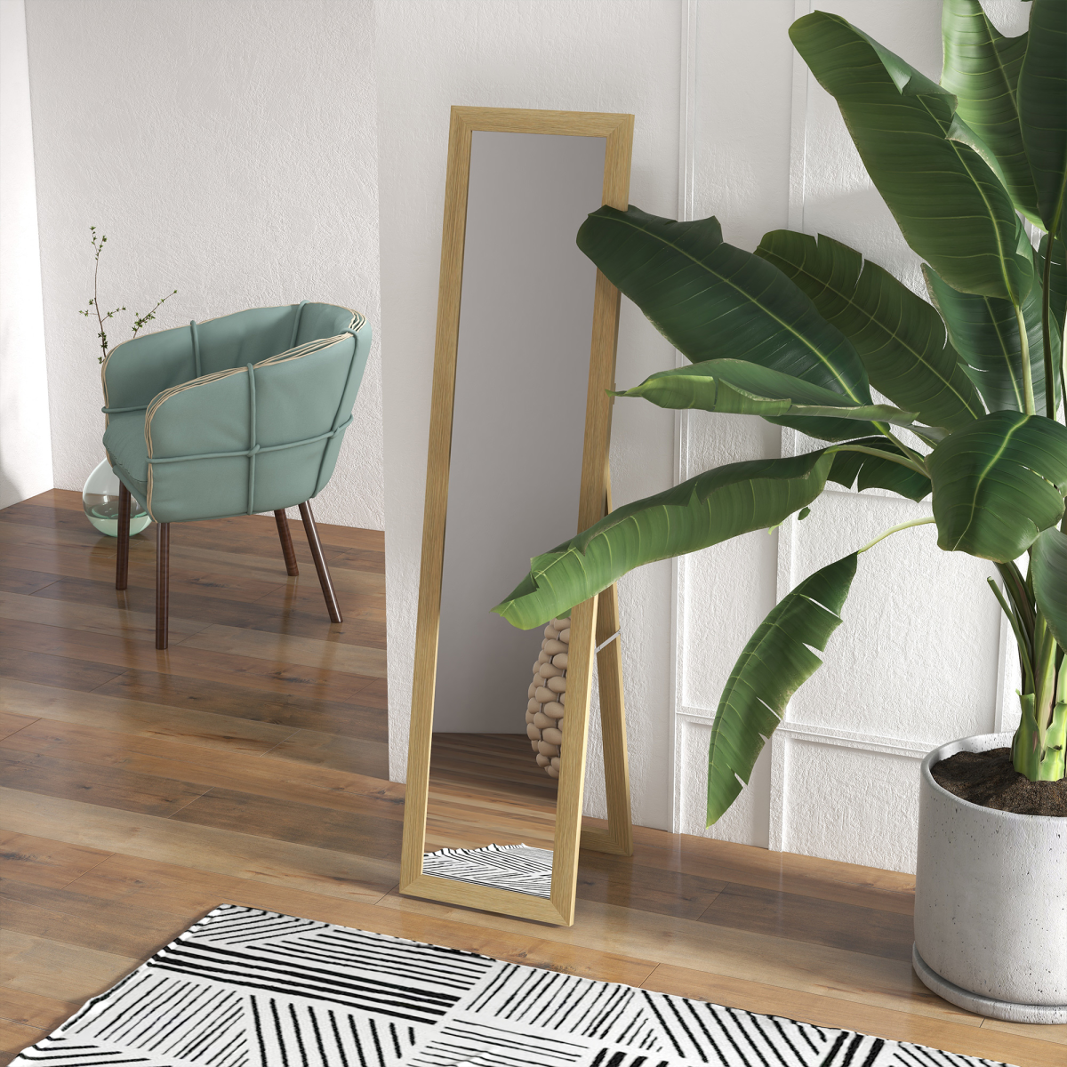 HOMCOM Full Length Mirror, Farmhouse Wall Mirror, Hanging & Freestanding