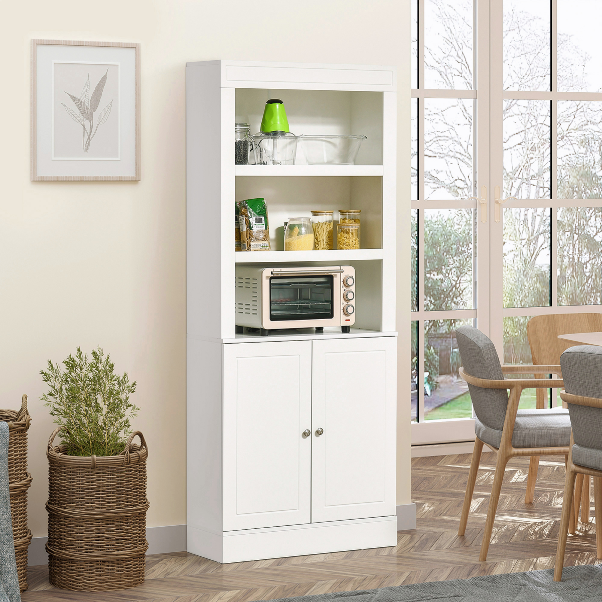 Kitchen Cupboard with 6-tier Shelving, Sideboard  Double-door , White