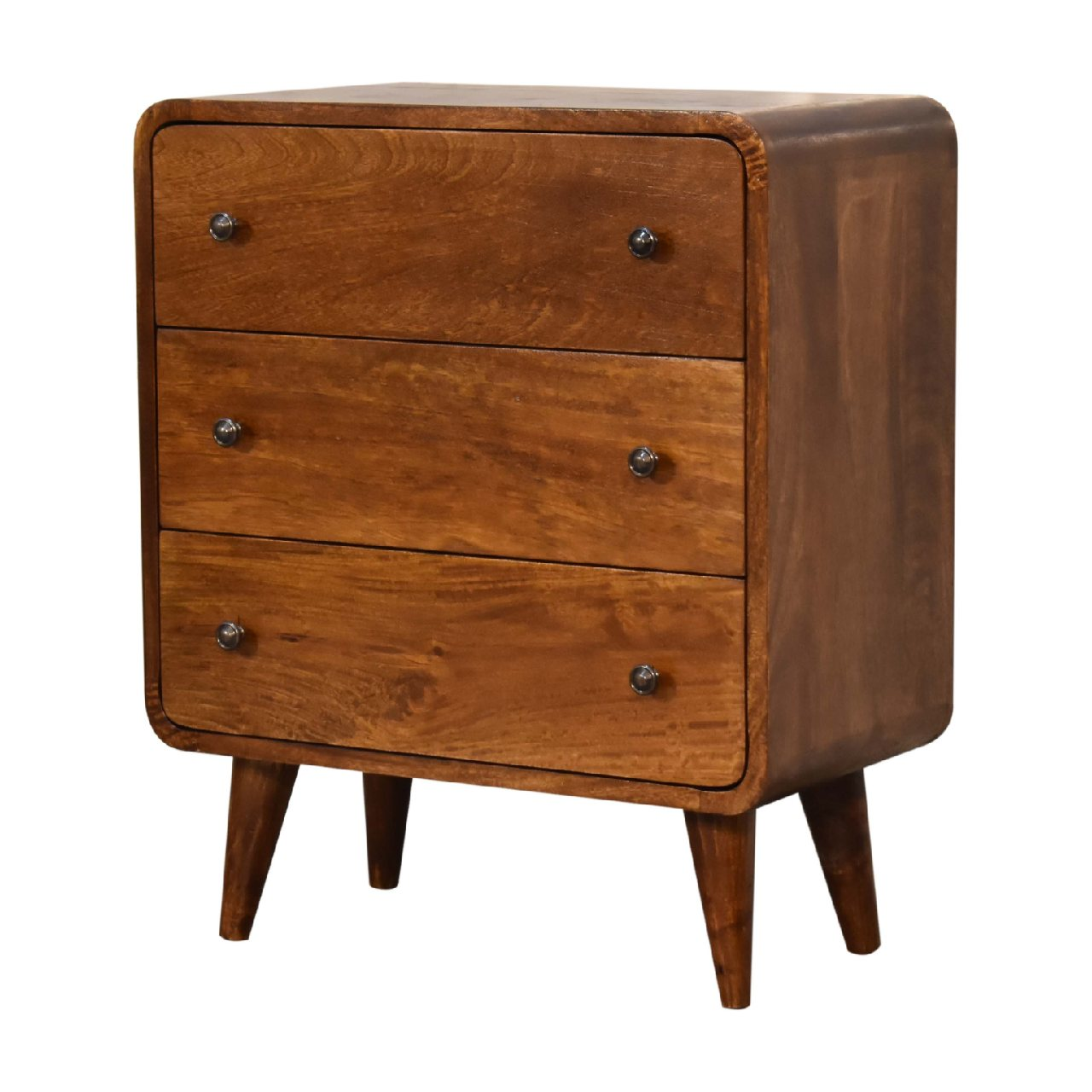 Artisan Furniture Solid Wood Mini Curved Chestnut Chest, 3 Drawers, Dark Brown
