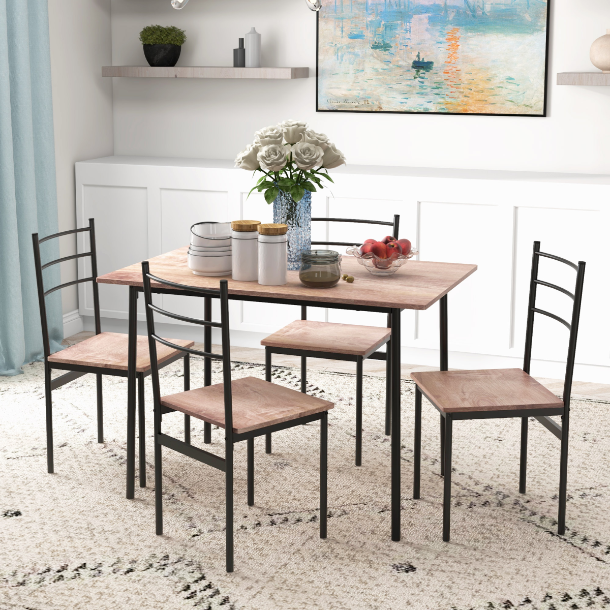 HOMCOM 5 Piece Dining Table and Chairs Set, Space Saving Table and 4 Chairs