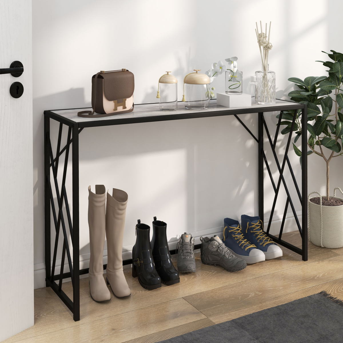 Vintage Sofa Table, Metal Frame Console Table for Hallway Living Room