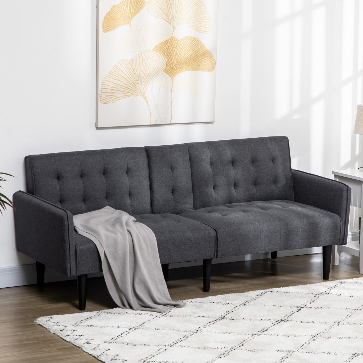 Upholstered Sofa bed 3 Seater Home Theater Futon Recliner with Cupholders Grey
