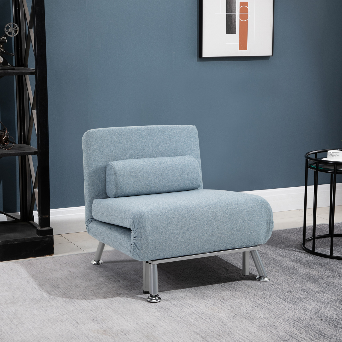 Single Folding 5 Position Convertible Sleeper Chair Sofa Bed Blue