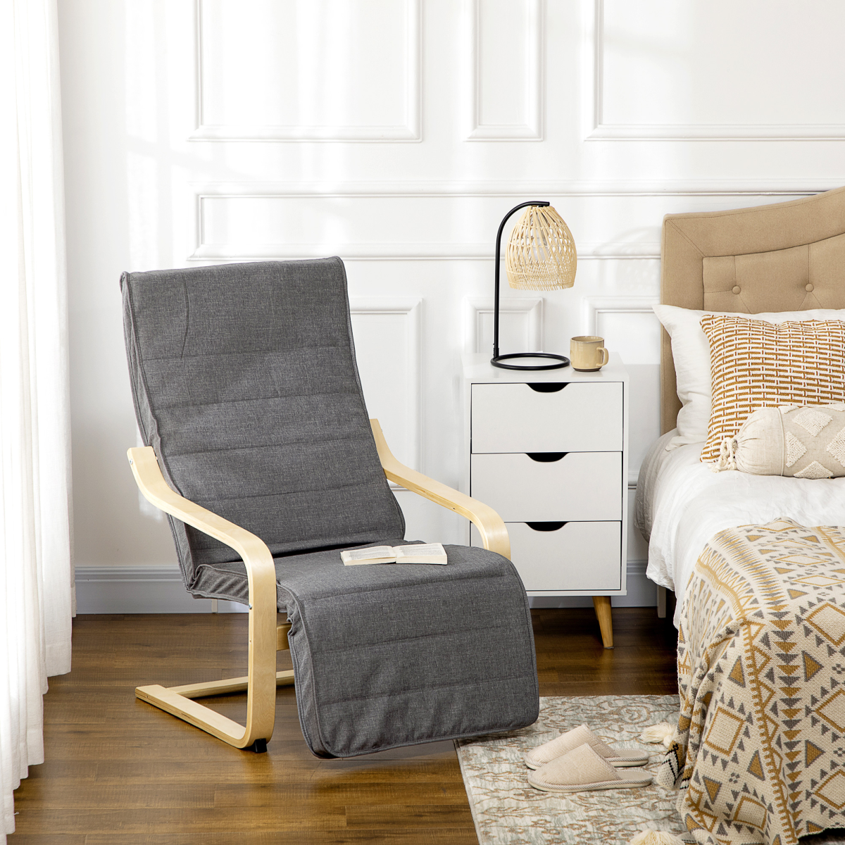 Lounge Chair Recliner Adjustable Footrest Home Dark Grey