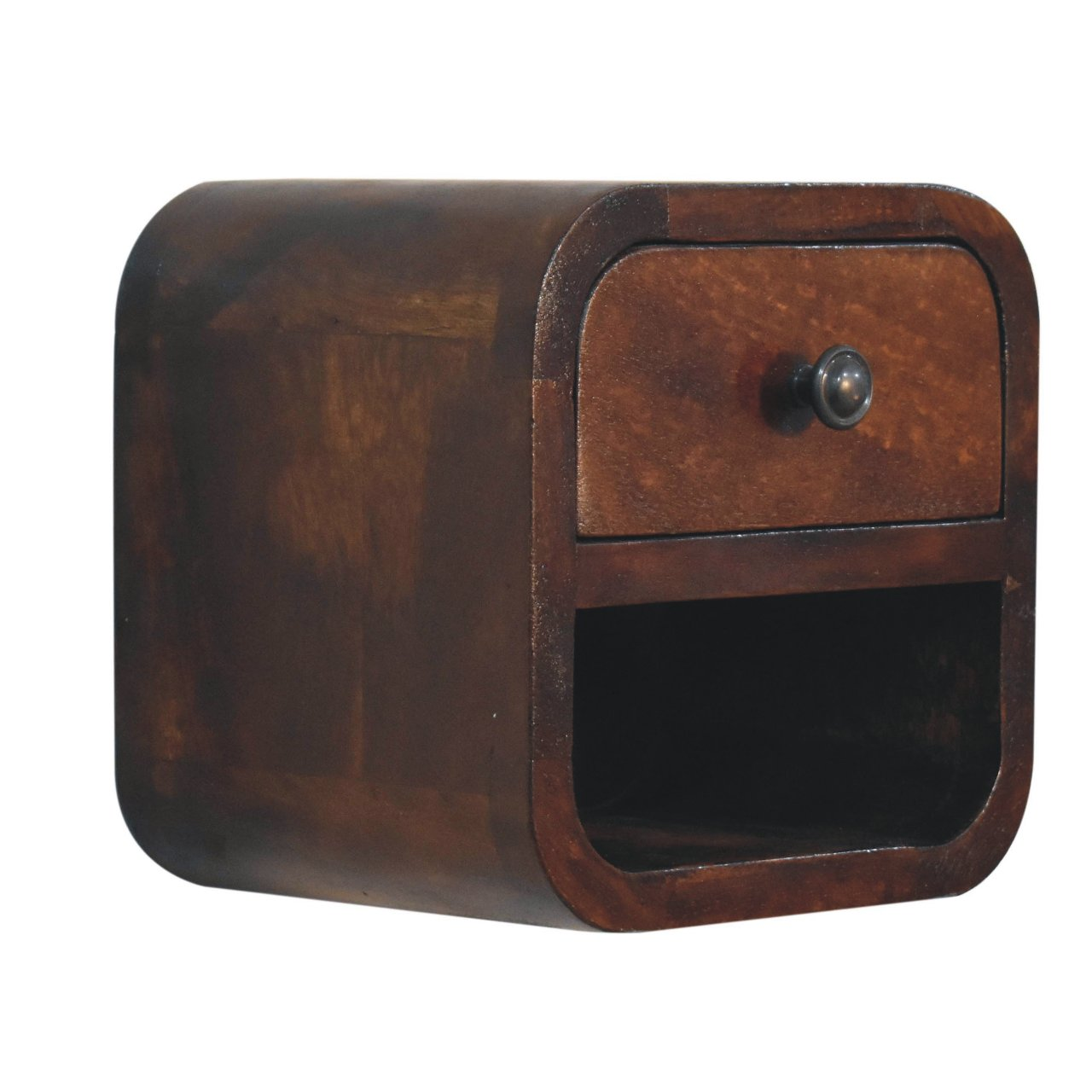 Artisan Furniture Solid Wood Extra Mini Curved Chestnut Bedside with Open Slot, Brown, 1 Drawer