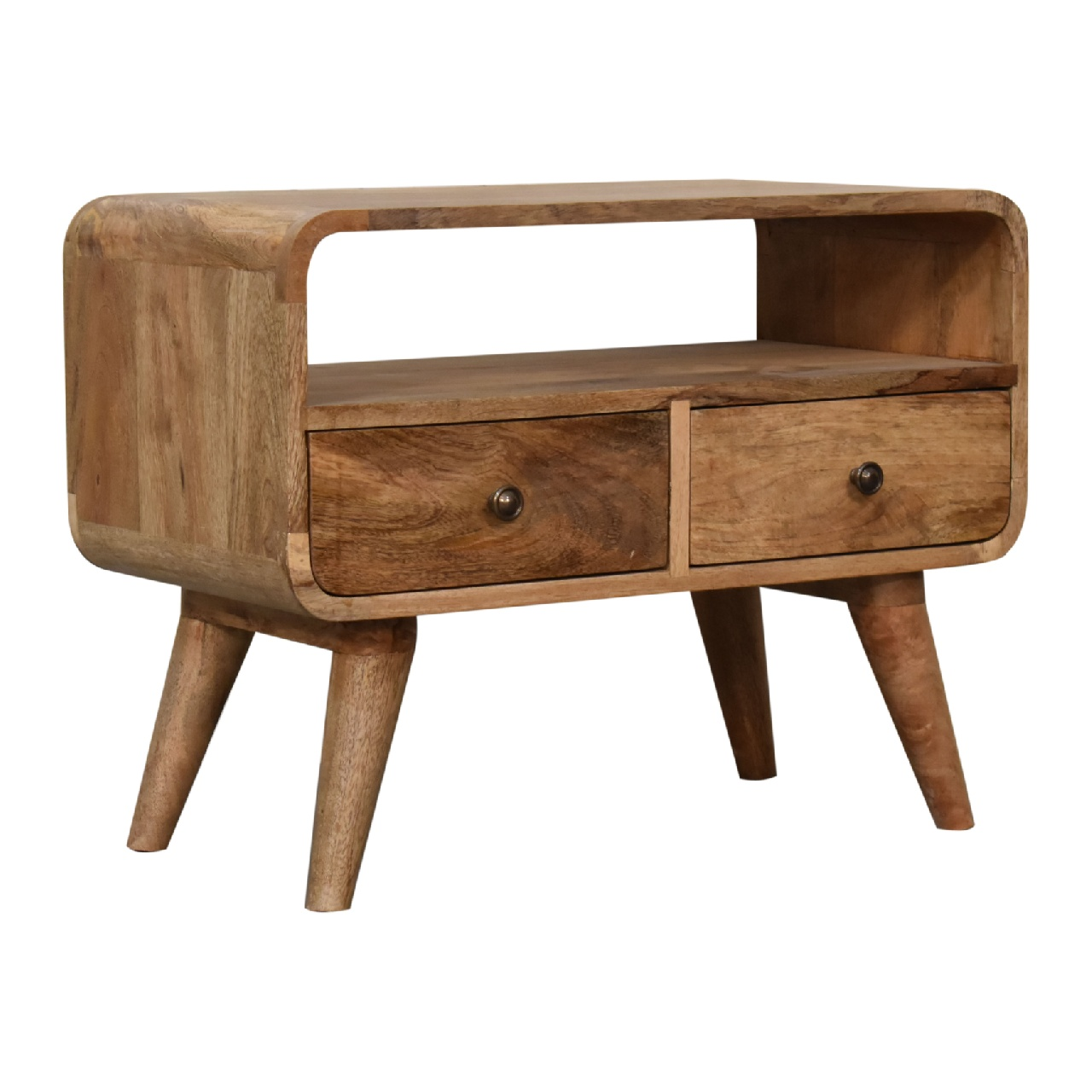 Artisan Furniture Solid Wood Mini Curved Oak-ish Media Unit, 2 Drawers, Beige