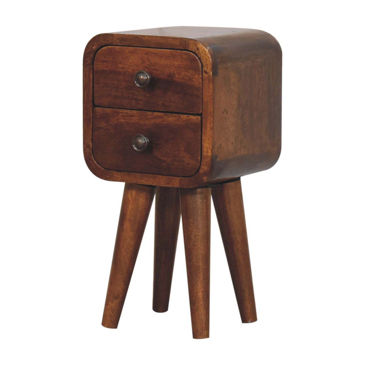 Artisan Furniture Solid Wood Extra Mini Curved Chestnut Bedside, Dark Brown, 2 Drawers