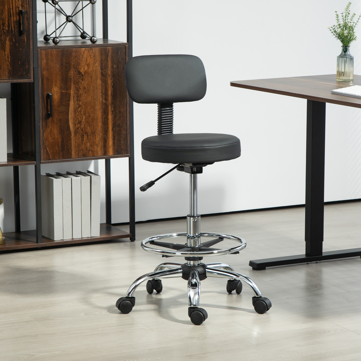 Adjustable Black Faux Leather Swivel Bar Stool - Comfortable & Stylish Seating