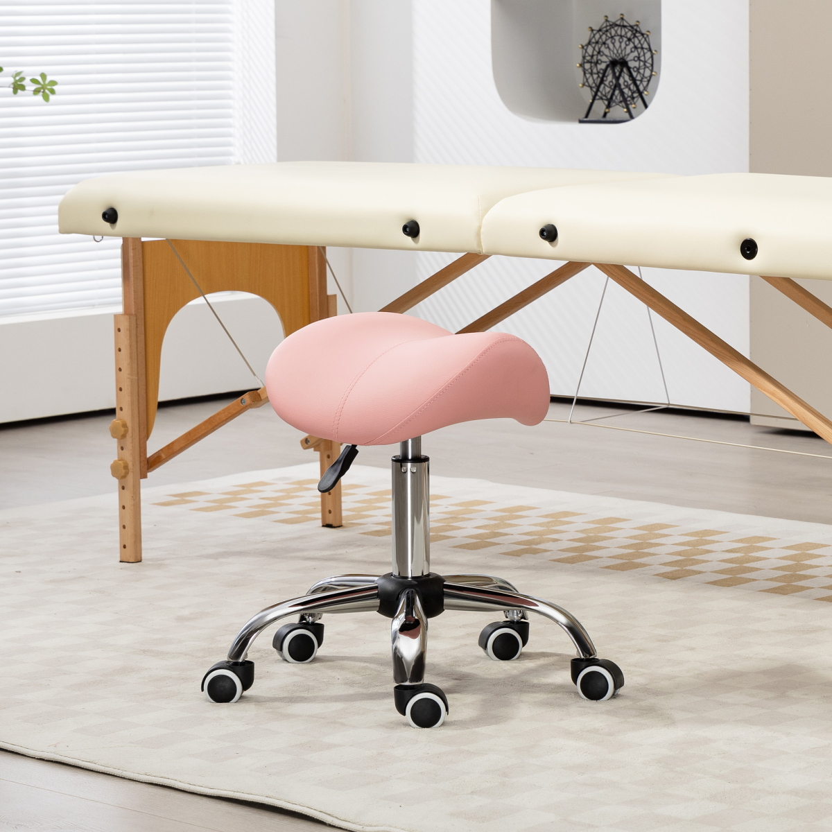 HOMCOM PU Leather Saddle Stool w/ Moulded Padded Seat Adjustable Height Pink