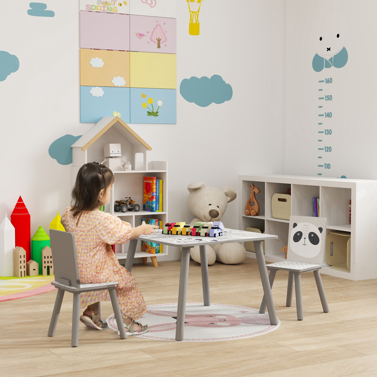 ZONEKIZ Kids Table and Chair Set, Toddler Table with 2 Chairs, Grey