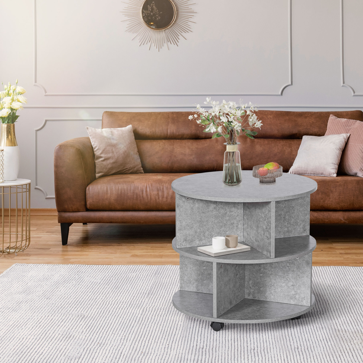 Coffee Table, 2-Tier, ?60x39.5H cm-Cement Colour