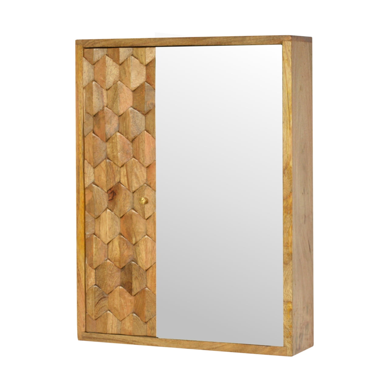 Artisan Furniture Solid Wood Pineapple Carved Mirror Cabinet, 2 Doors, Brown