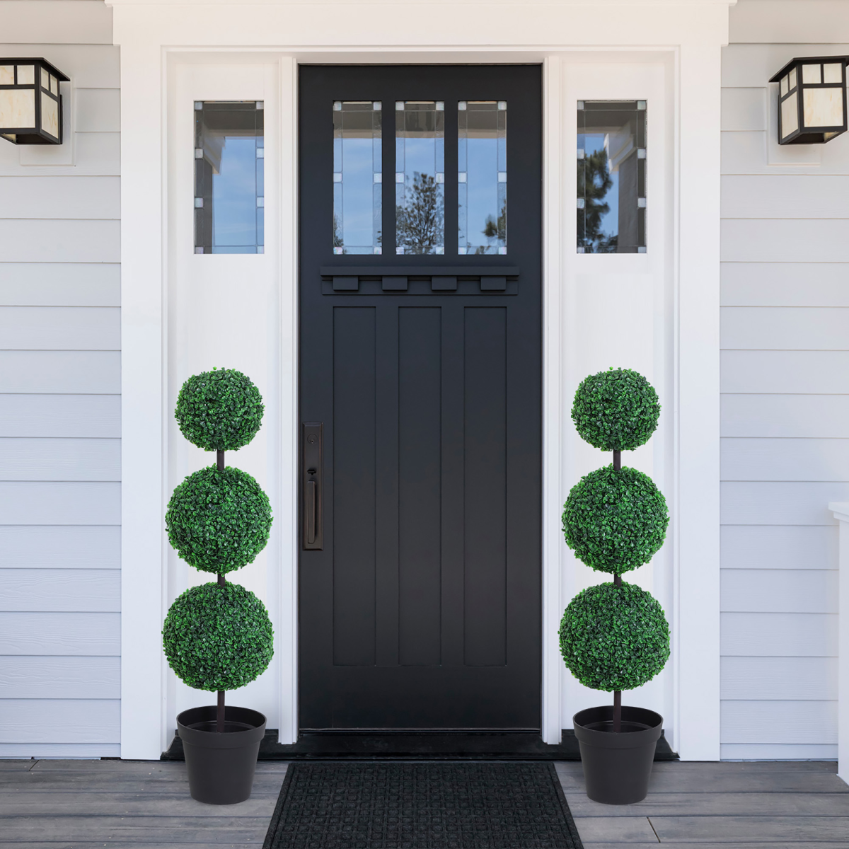 PE Set of 2 Artificial Boxwood Three Balls Topiary Plant Tree's Green