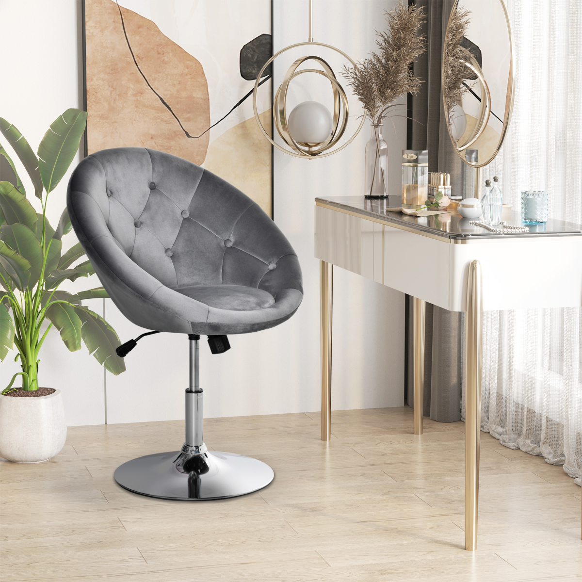 Swivel Dining Height Bar Stool Adjustable Armless Tub Chair Grey