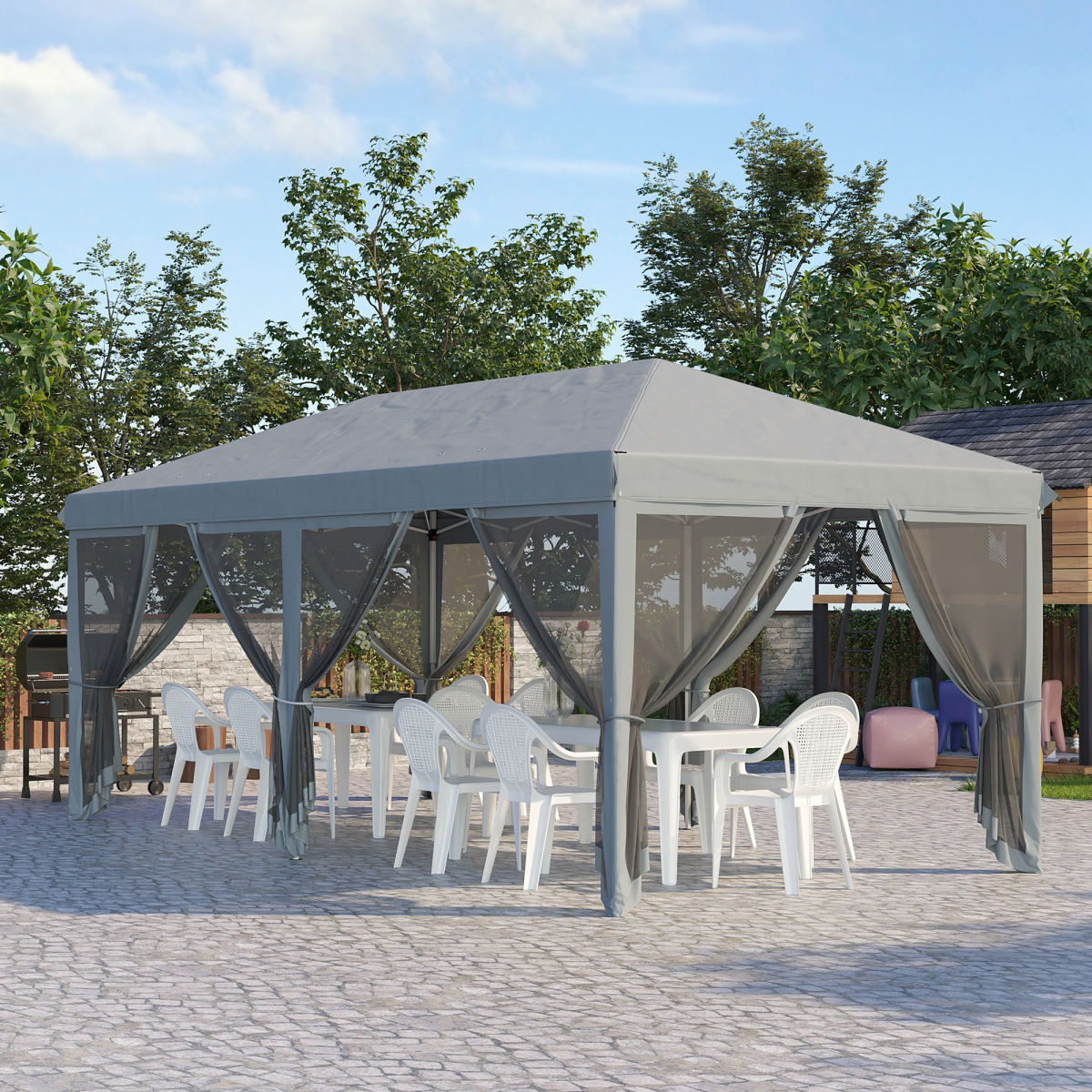 6 x 3m Pop Up Party Tent Canopy with 6 Removable Sidewalls Grey