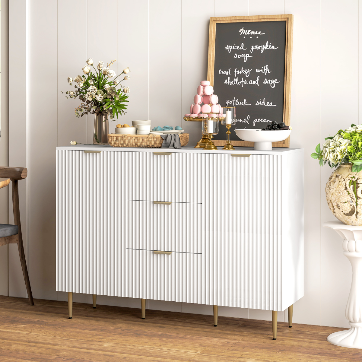 Stylish White Storage Cabinet with Adjustable Shelf & TV Stand Functionality