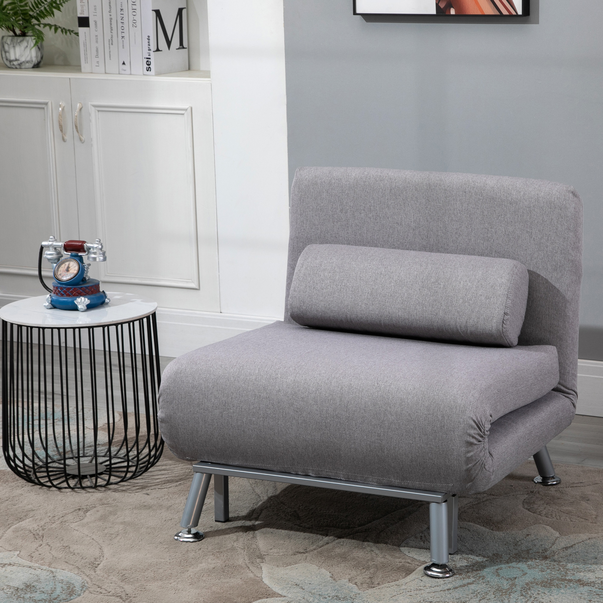 Linen Upholstered Elevated Single Sofa Bed Grey